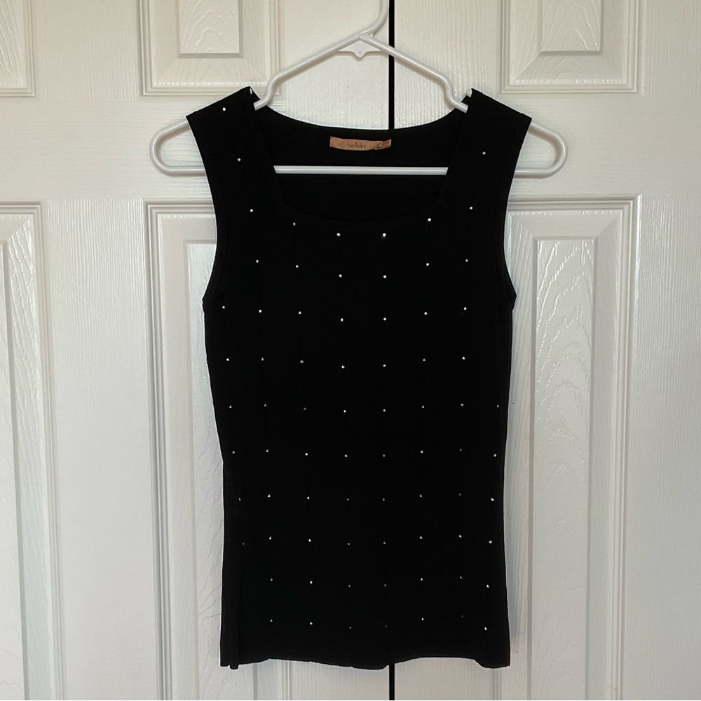 Belldini Black Knit Tank with Clear Crystals Size S